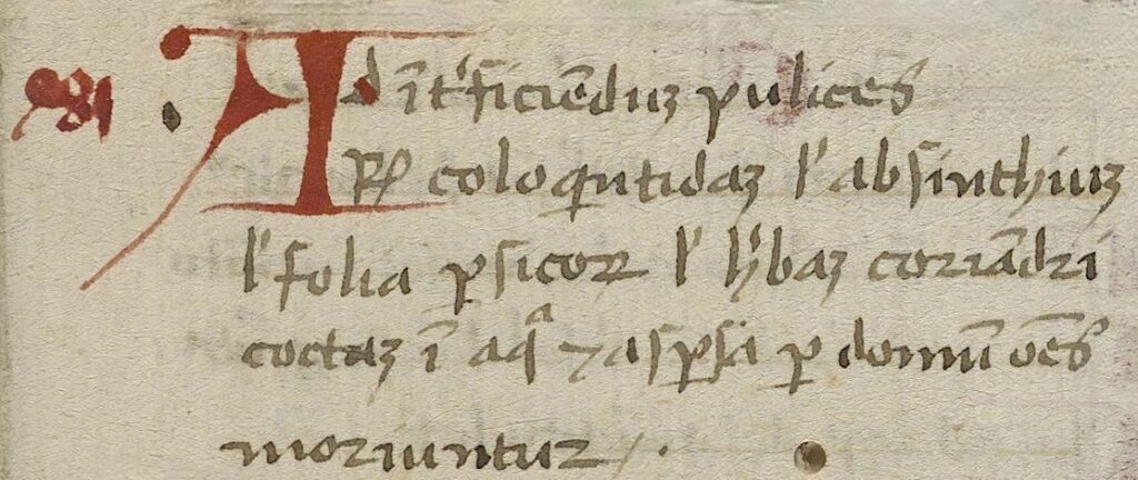 Black and red handwritten text from 1425-1450 of a recipe for killing fleas