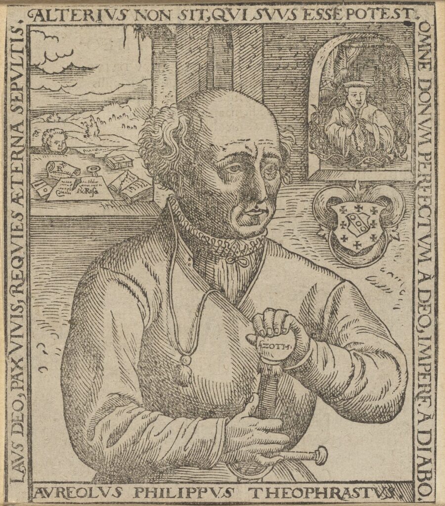 Portrait of Paracelsus with allegorical elements