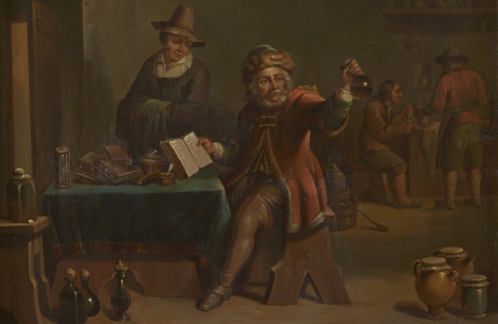 Oil painting of early modern doctor chemist