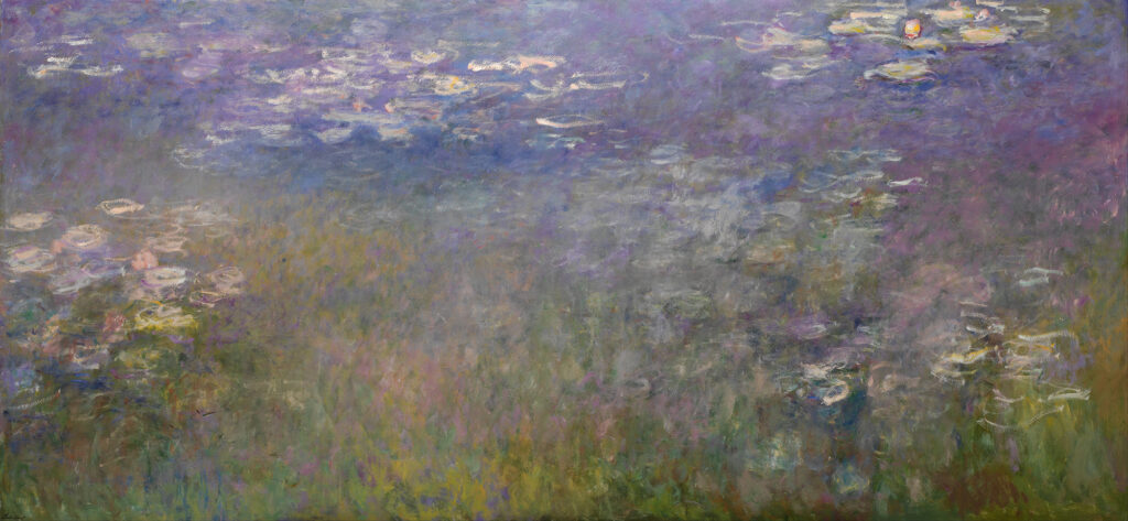 Impressionist painting of a lily pond