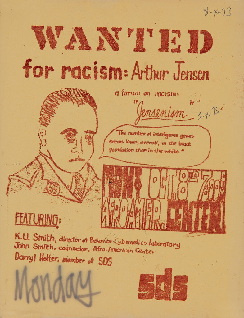 silkscreened protest poster with an illustration and hand lettering