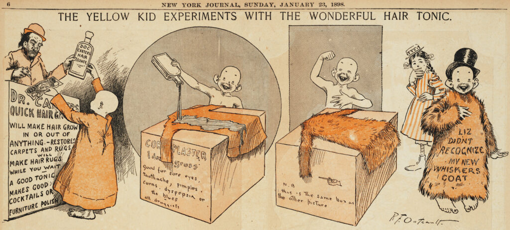 Four-panel cartoon strip showing