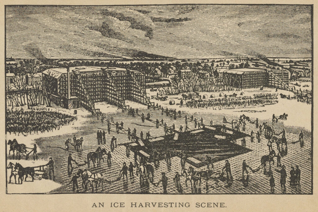 illustration of an ice harvesting scene