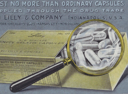 Illustration of pills under magnifying glass
