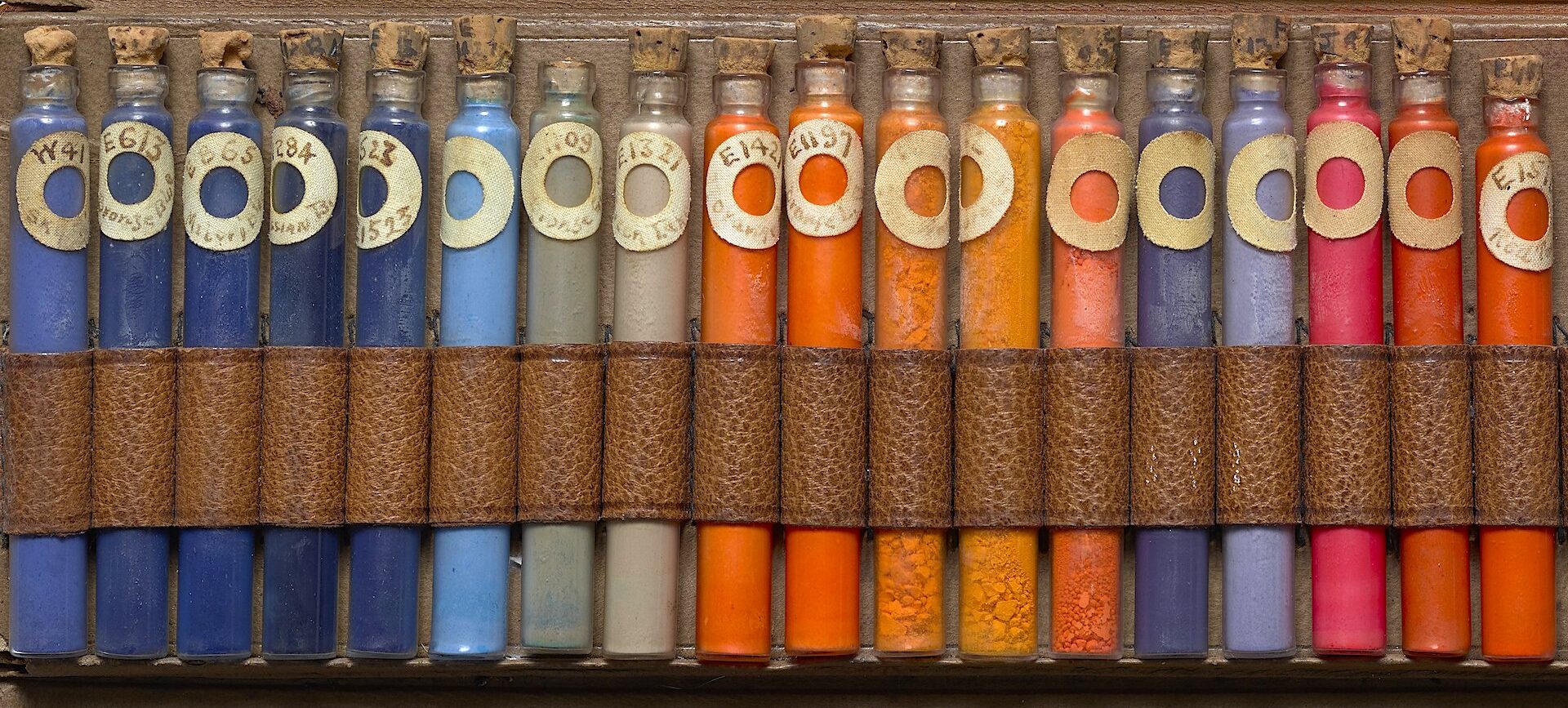 vials of powder paint pigments