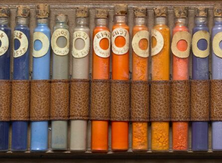 vials of powder paint pigments