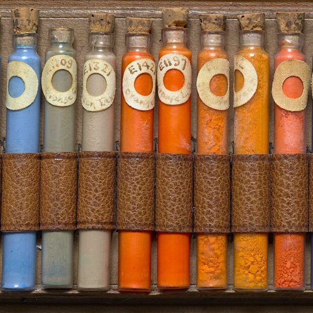 vials of powder paint pigments