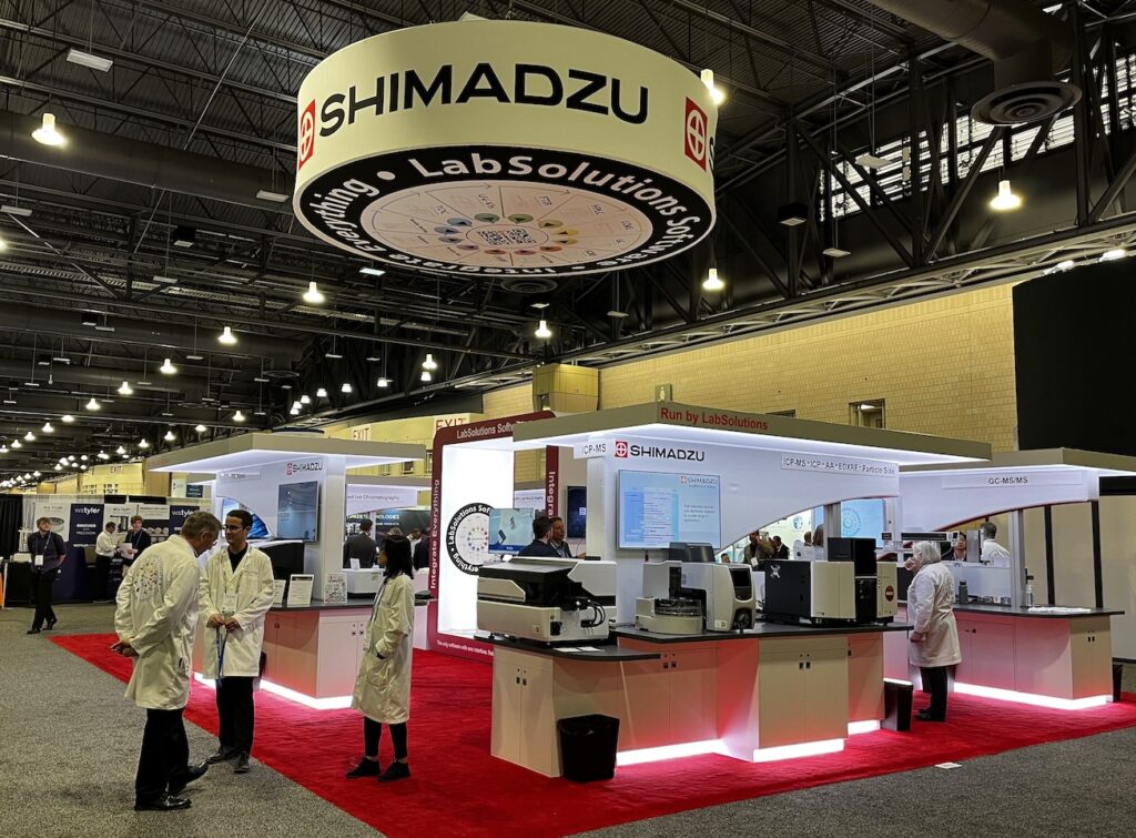 The Shimadzu instrument manufacturer display at the 2023 PITTCON