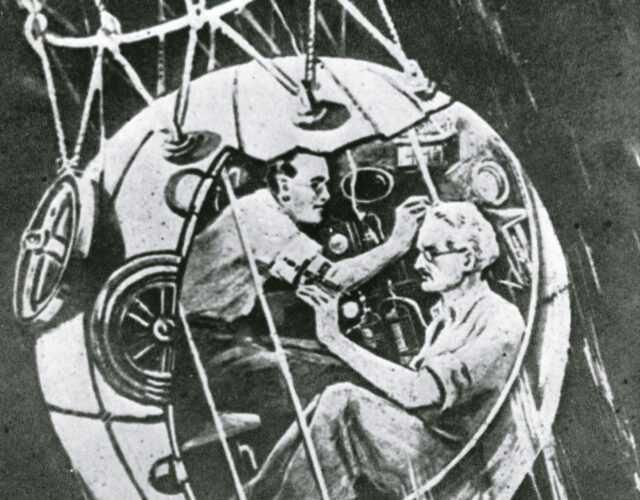 illustration of two men in a balloon