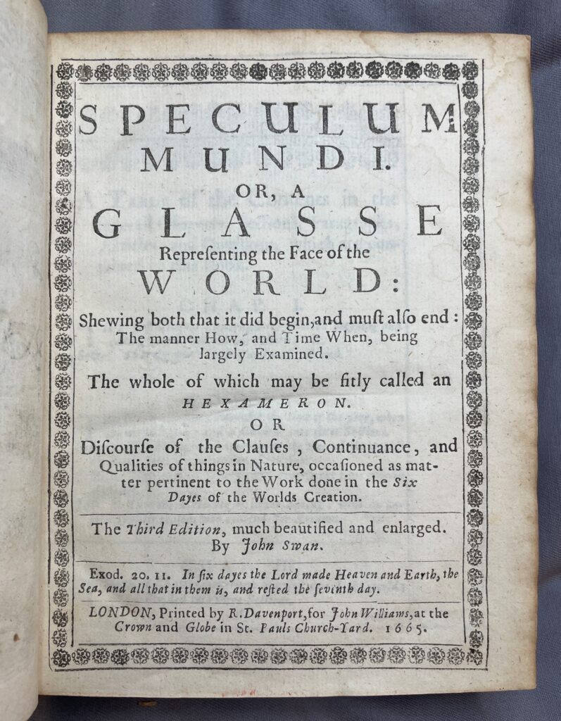 Title page of Speculum mundi.