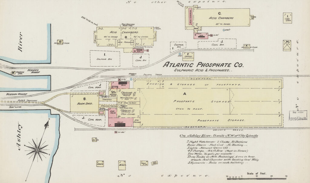 Detailed color illustration of the layout of an industrial complex