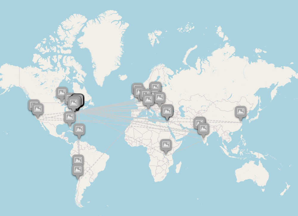 World map with tags of image locations