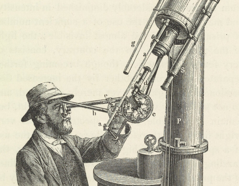 etching of a man in a hat using a telespectroscope