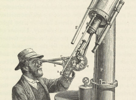 etching of a man in a hat using a telespectroscope