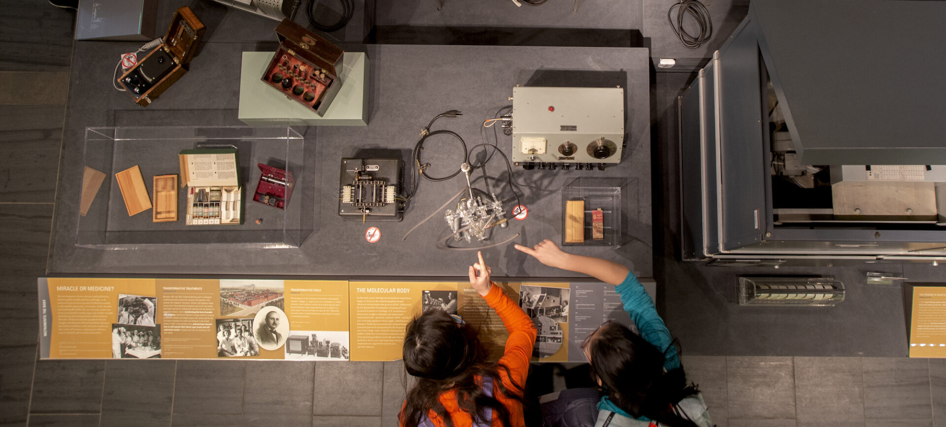 overhead view of museum displays