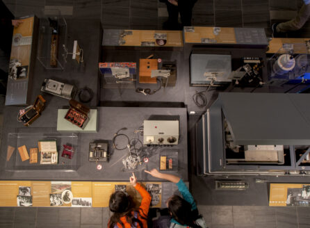 overhead view of museum displays