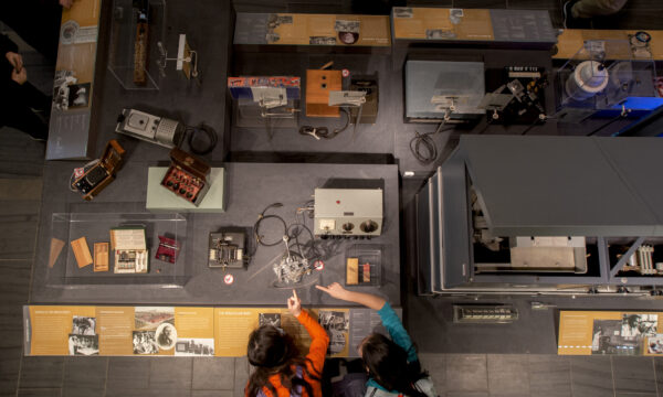 overhead view of museum displays