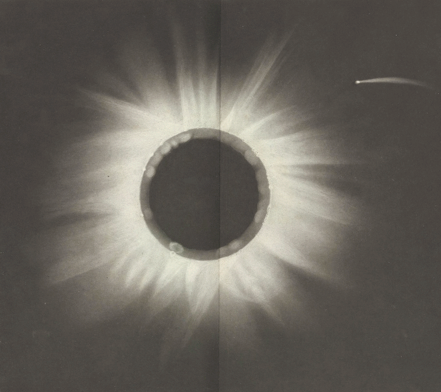 Various images of total solar eclipses from the late 1800s.