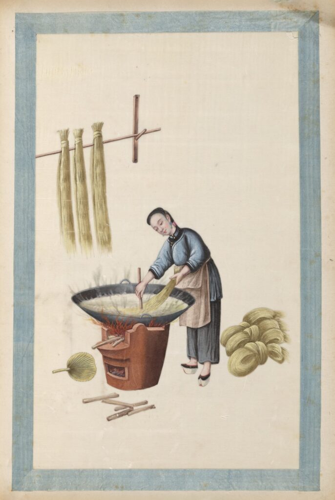 woman boiling ramie