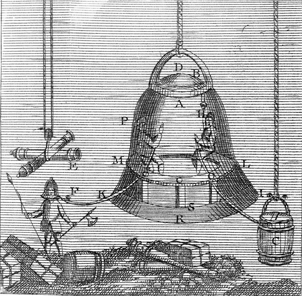 Line illustration of a early diving bell