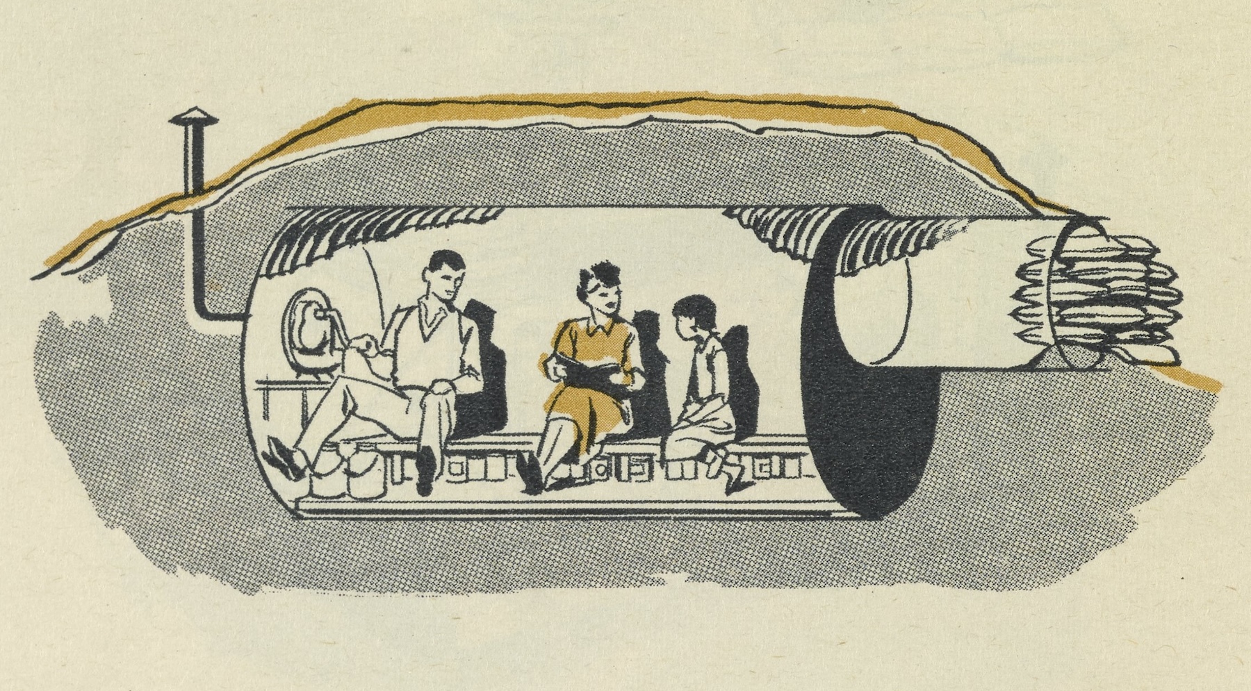 illustration of a prefabricated bomb shelter