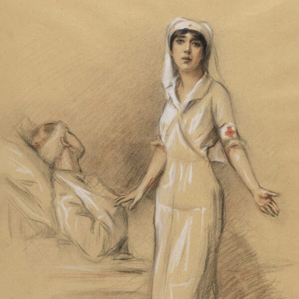 Charcoal drawing of nurse at bedside