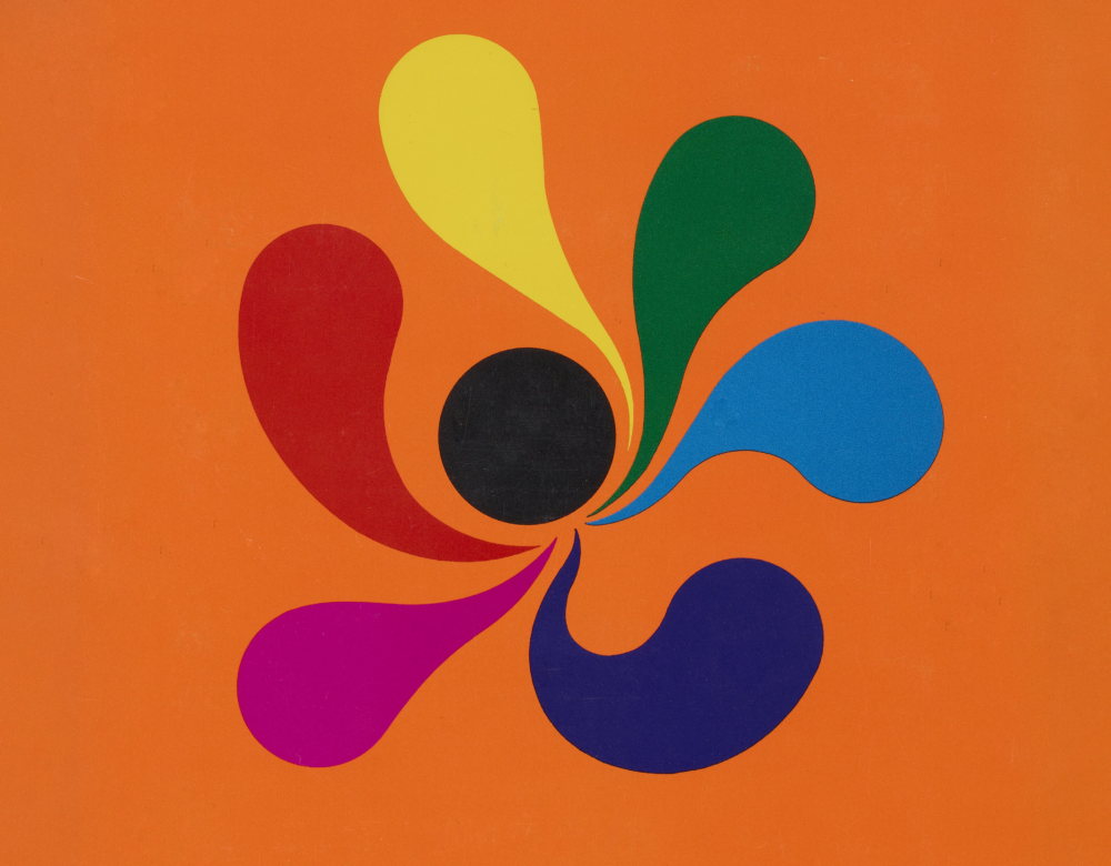colorful pinwheel-like formation over orange