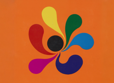 colorful pinwheel-like formation over orange