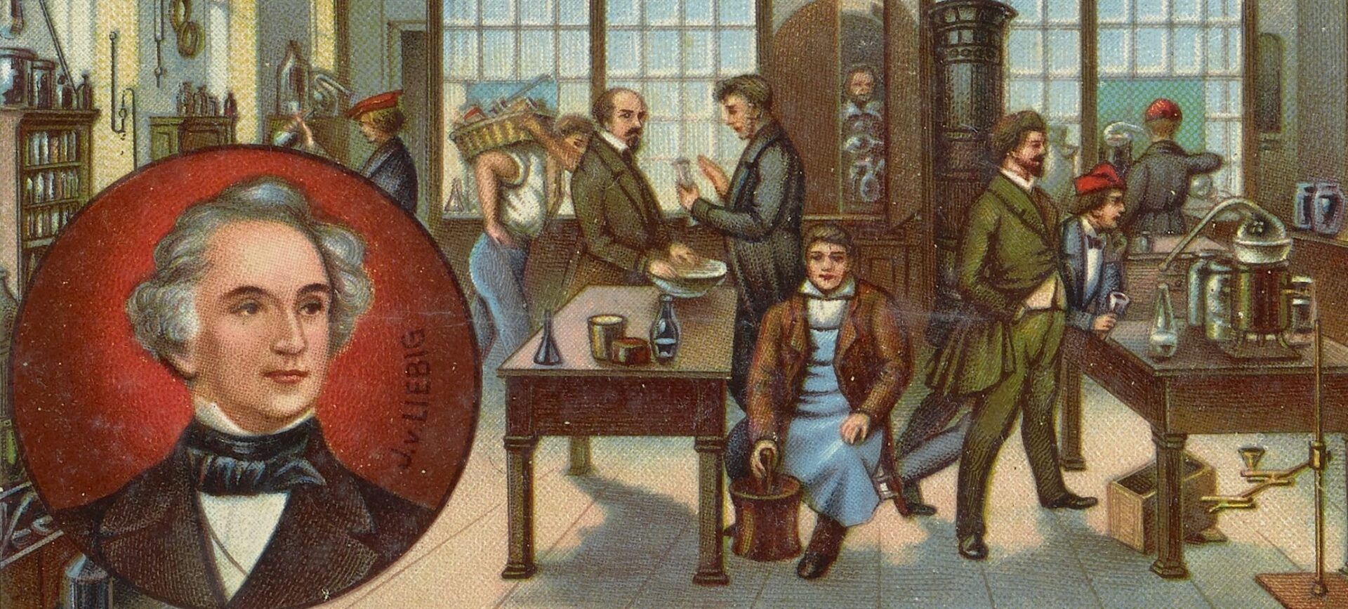 Trade card for Bouillon Oxo en Flacons [Bouillon Oxo in Bottles] with Justus von Liebig in Giessen in 1840