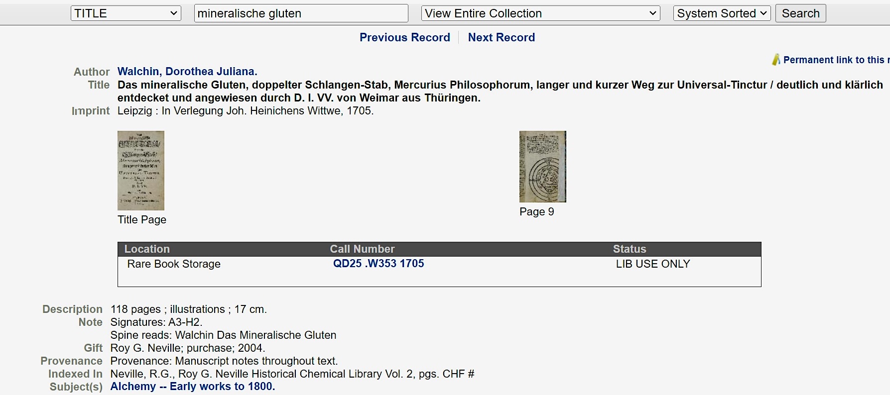 Search results from the Othmer Library online catalog