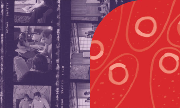 Collage of celluloid film and drawing of plasmids