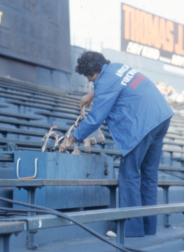 Home run box used to set off fireworks at baseball games, 1970s.
