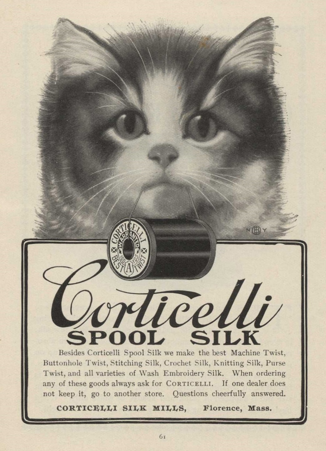 ad for silk thread featuring a kitten