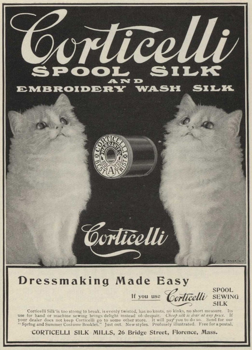ad for thread featuring 2 kittens
