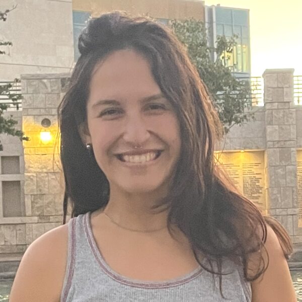 woman in a gray tank top