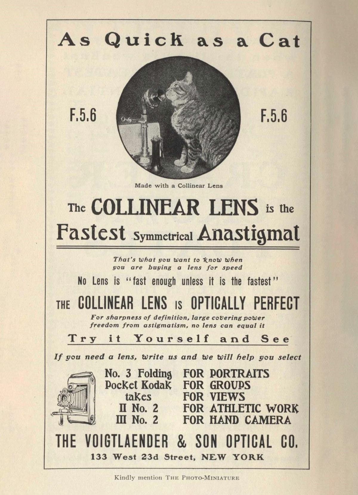 old advertisement for collinear lenses
