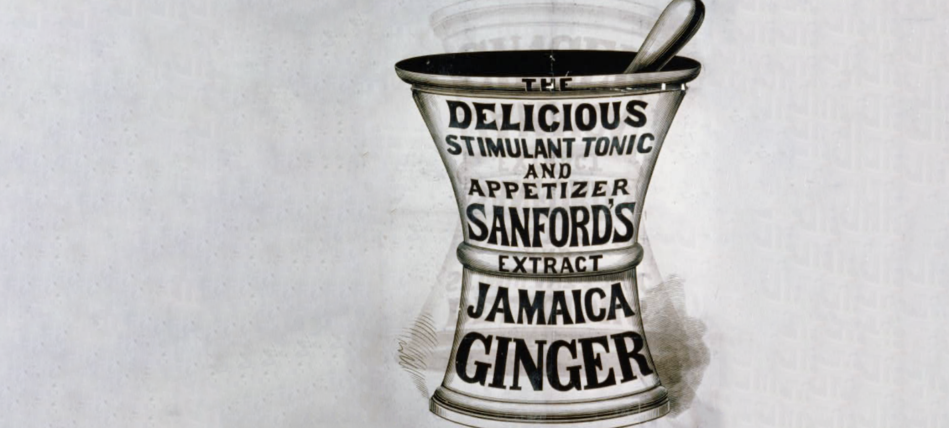 Black and white advertisement printed on apothecary's grinder