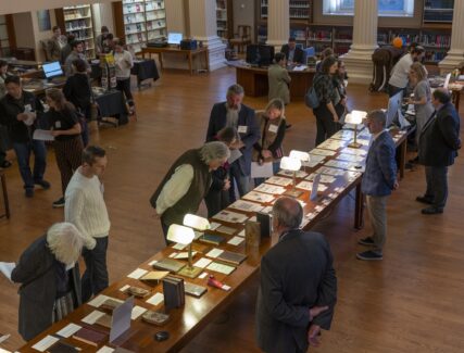 group of people at a library event