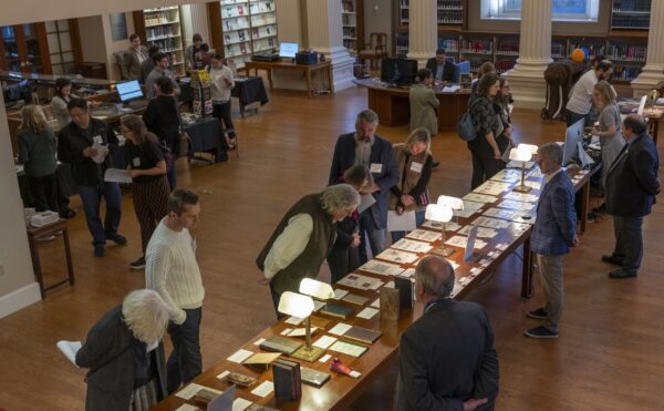 group of people at a library event