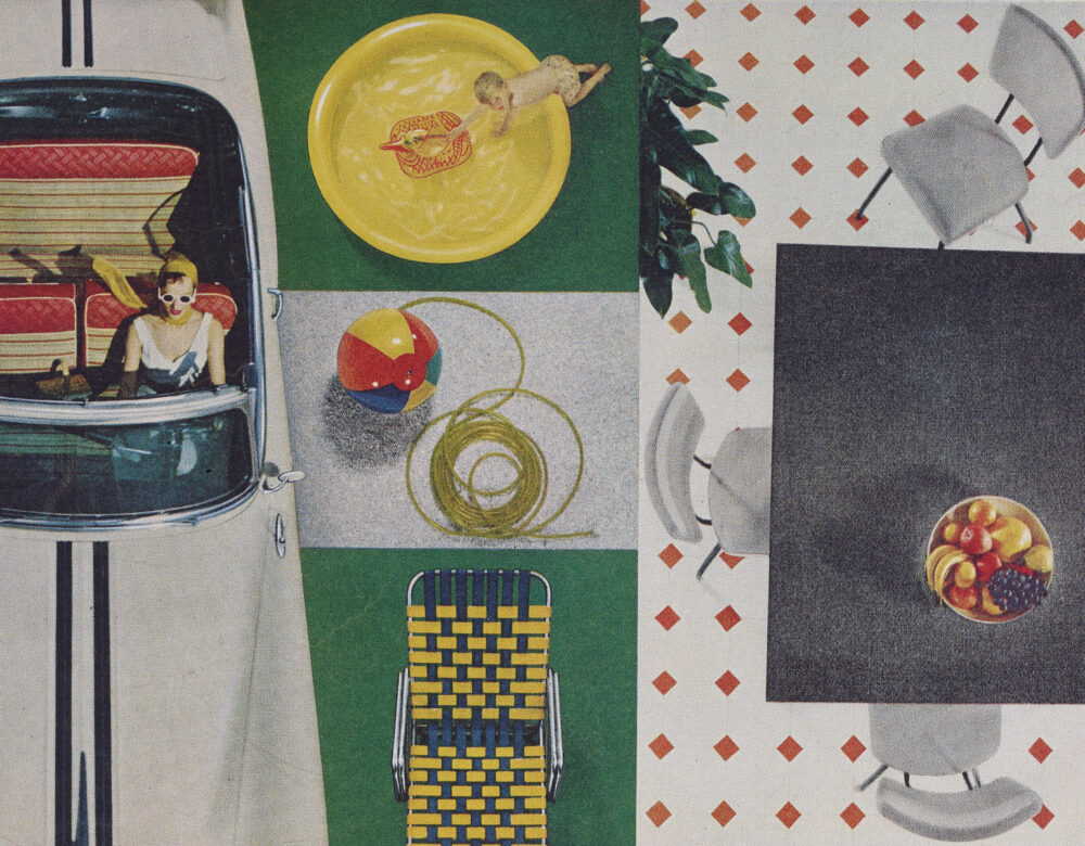 color advertisement showing various summer recreation items