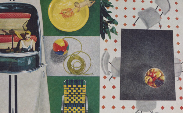 color advertisement showing various summer recreation items