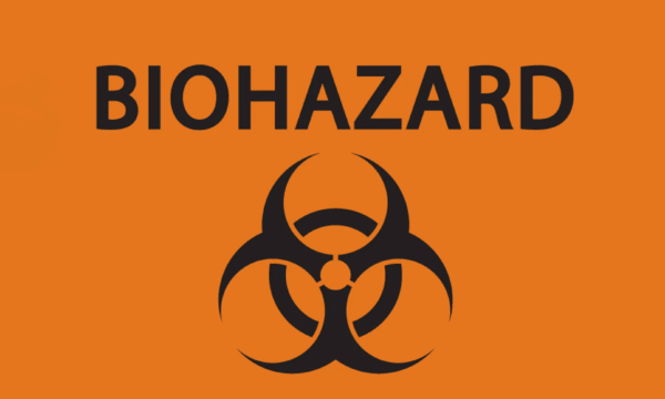 biohazard symbol on orange background