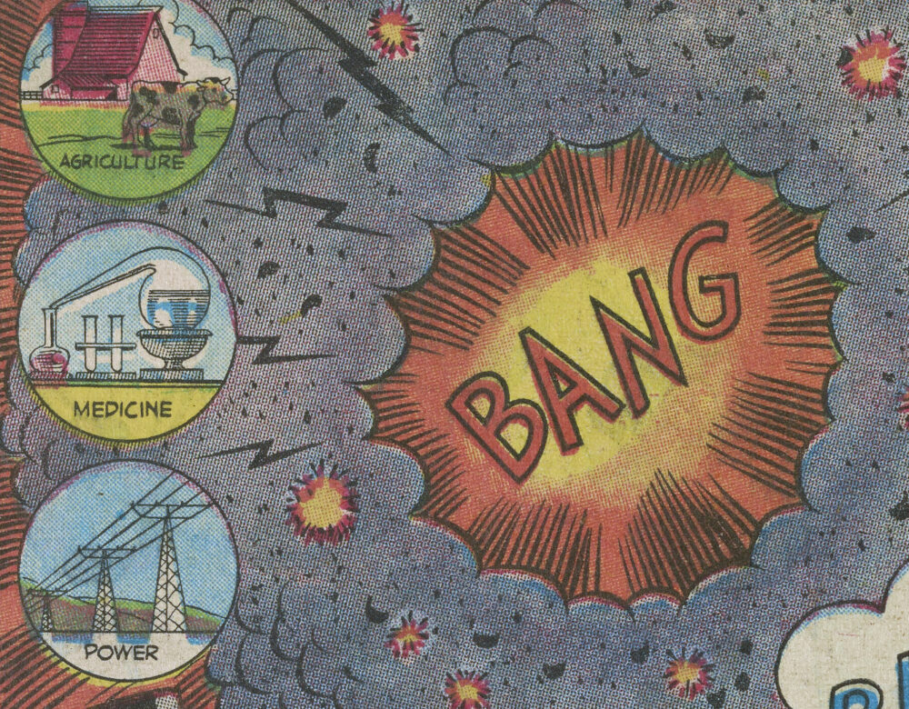 comic book illustration with BANG at the center