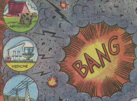 comic book illustration with BANG at the center