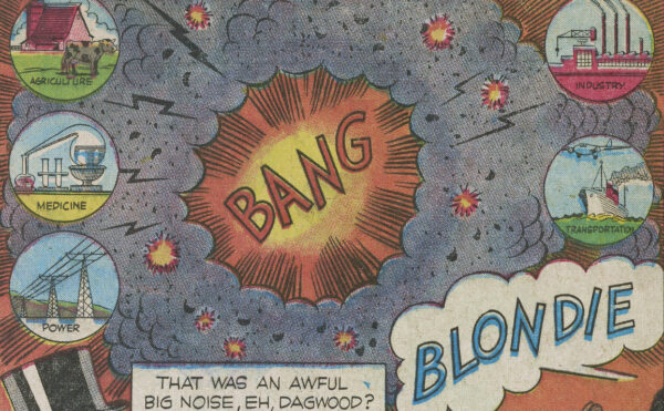 comic book illustration with BANG at the center