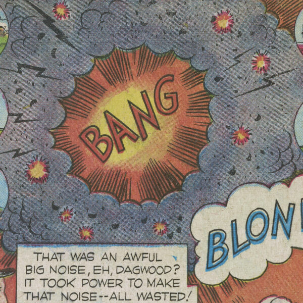 comic book illustration with BANG at the center