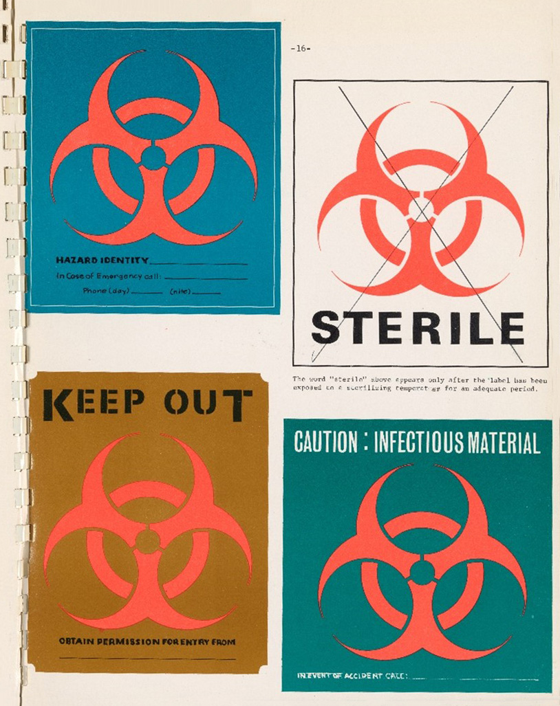 biohazard symbol test on colored backgrounds 1966