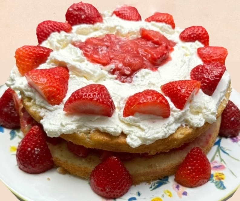 photo of a homemade strawberry shortcake