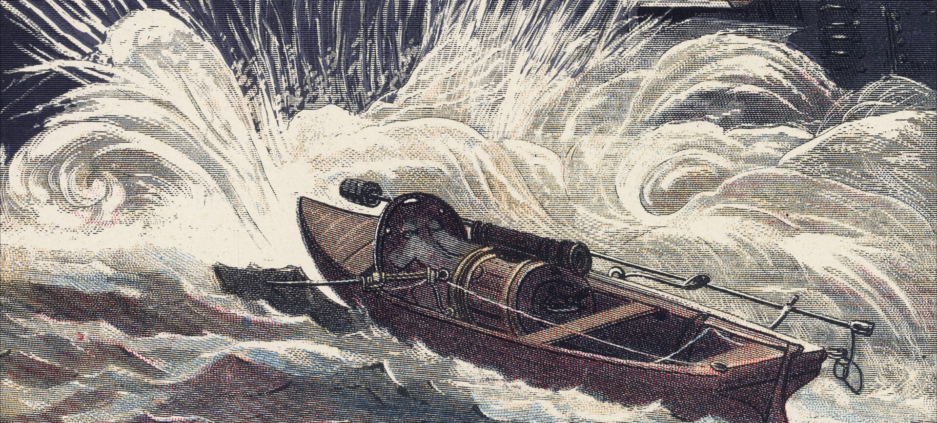 illustration of a torpedo boat on rough sea
