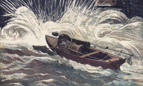 illustration of a torpedo boat on rough sea
